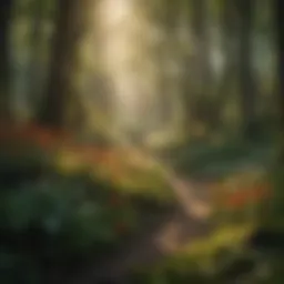 A vibrant woodland ecosystem showcasing diverse plant species thriving together.