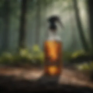 Deer Repellent Spray in Natural Environment A visually appealing deer repellent spray bottle in a natural setting