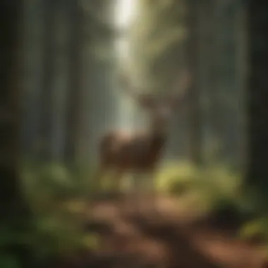 Impact of Deer on Forest Vegetation A serene forest scene demonstrating the impact of deer on vegetation