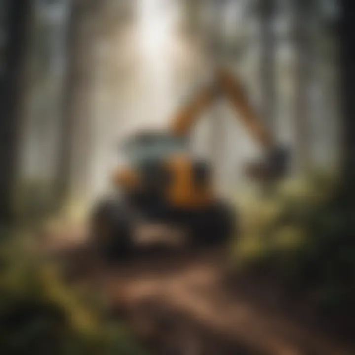 Mini skidder in operation within a forest environment