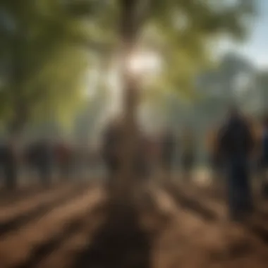 A diverse group of community members participating in a tree planting ceremony