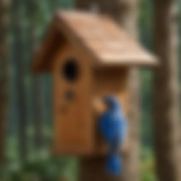 Illustration showing the ideal dimensions and features of a bluebird house.