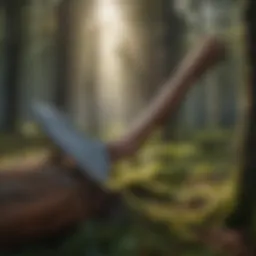 A high-quality felling axe leaning against a tree in a forest setting