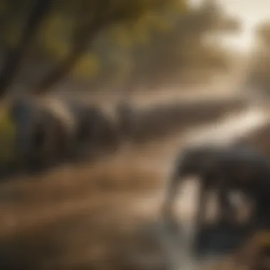 Majestic Journey: Elephants at the River A herd of elephants crossing a river