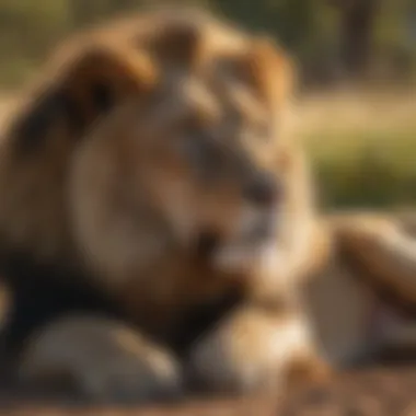 A Serene Moment: The Lion at Rest Majestic lion resting in the savannah