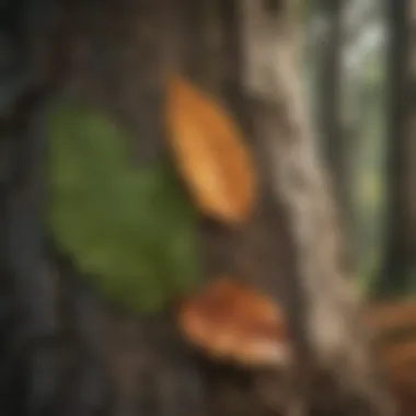 Close-up of a tree trunk and leaves filtering sound