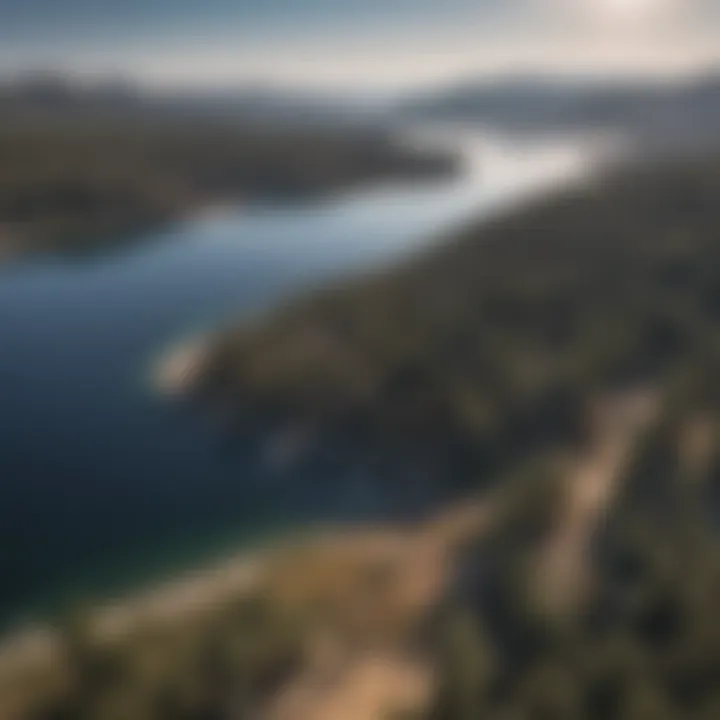 An aerial view of Big Bear Lake surrounded by mountains