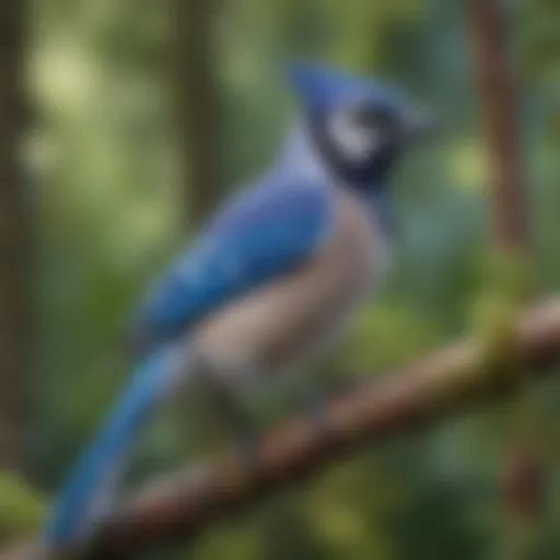 A vibrant blue jay perched on a branch, showcasing its striking colors.