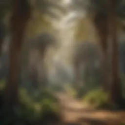 A lush landscape showcasing various California native palm trees in their natural habitat.