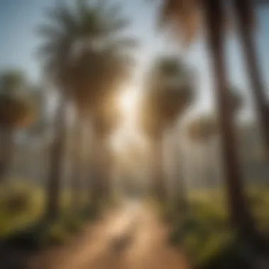 A scenic view of palm trees in a California landscape