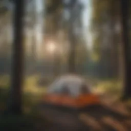 A serene campsite nestled among tall pines in North Dakota