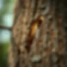 Close-up view of carpenter ant damage on tree bark