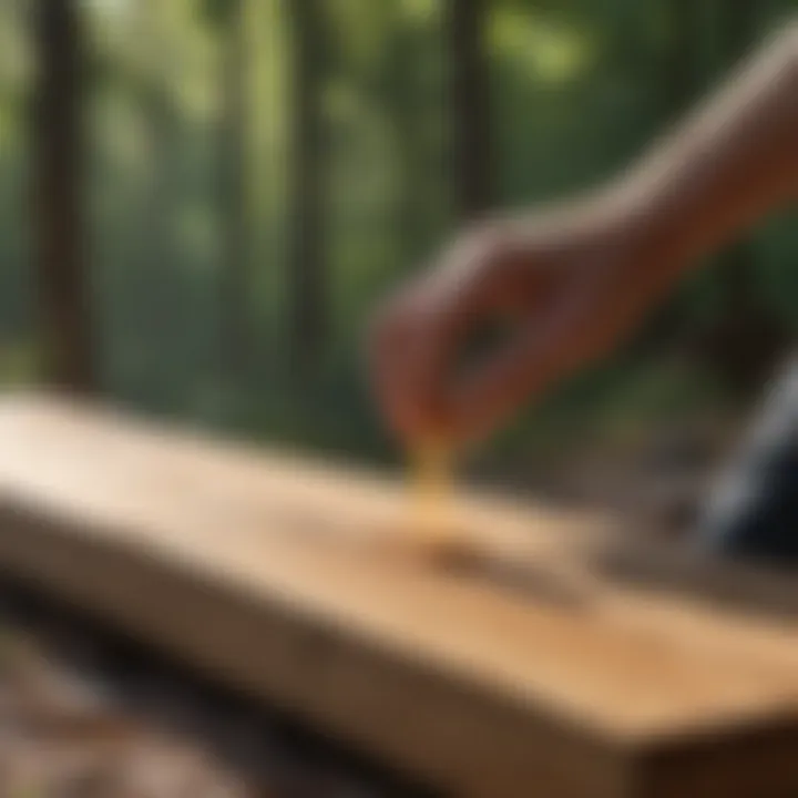 An individual applying wood preservative to a deck surface, demonstrating proper technique.