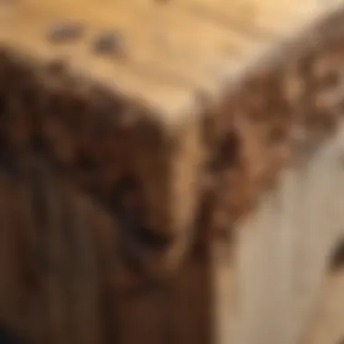 Close-up view of termite damage on wooden beam