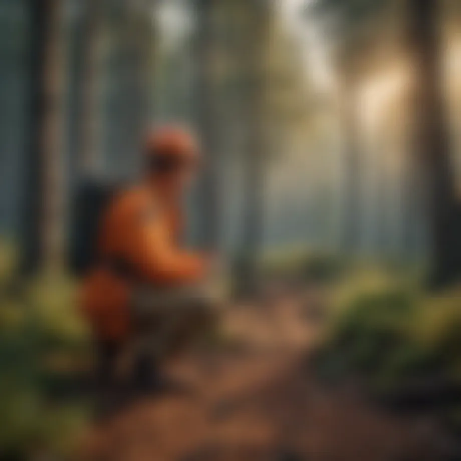 A firewatch professional surveying a woodland area