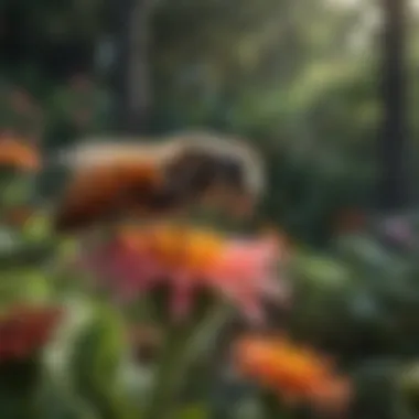 A variety of insects pollinating colorful flowers in a garden