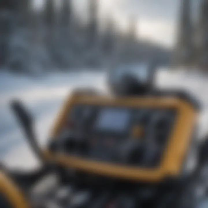 Close-up of snow grooming equipment controls and interface