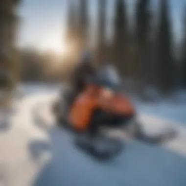 Snowmobile groomer traversing a pristine winter trail