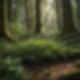 A lush forest scene featuring Woodruff plants thriving under the canopy.