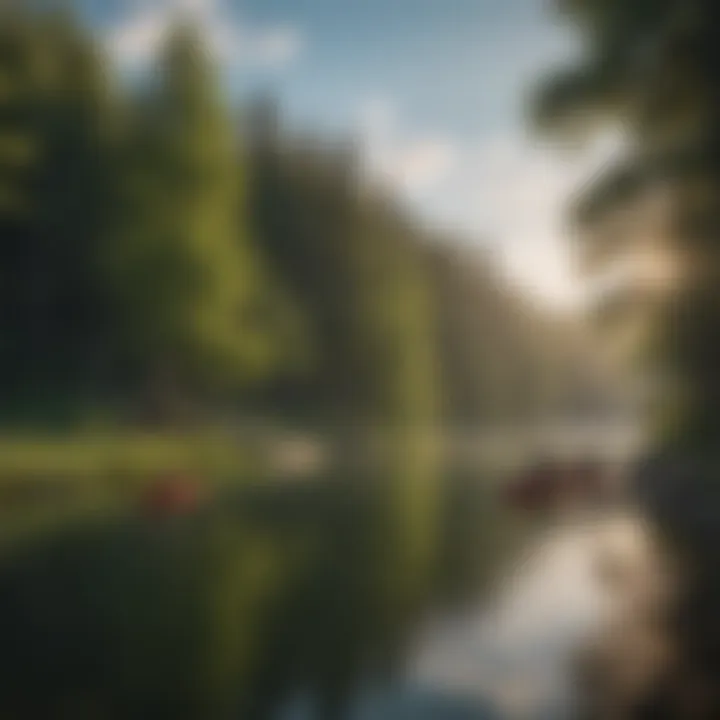 Campers enjoying recreational activities like kayaking on the lake