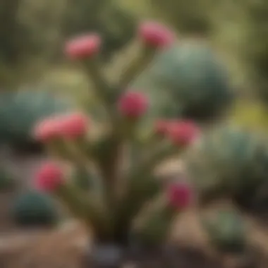 Diverse species of prickly pear in a landscaped garden emphasizing their aesthetic value