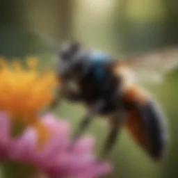 A close-up of a carpenter bee on a flower