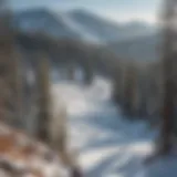 A breathtaking view of Eldora Ski resort surrounded by snow-covered mountains and pine trees.