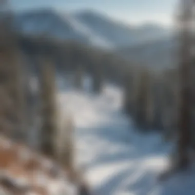 A breathtaking view of Eldora Ski resort surrounded by snow-covered mountains and pine trees.