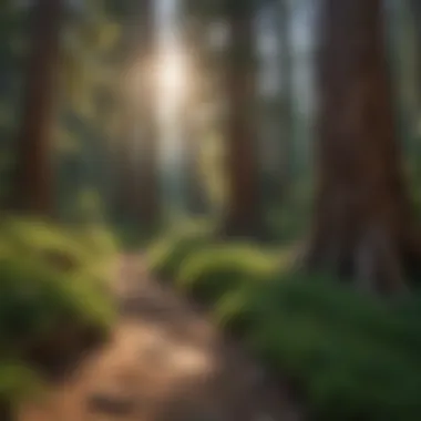 Tranquil Hiking Experience A serene hiking trail winding through lush forest