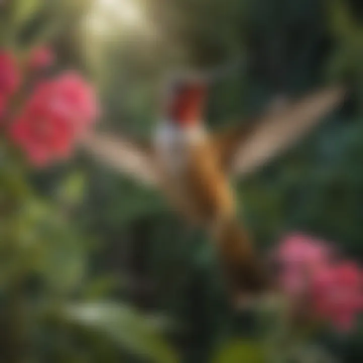 Illustration of the ecological benefits of hummingbirds in gardens