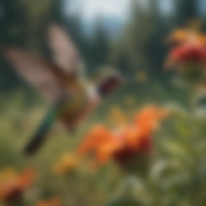 Close-up of a hummingbird feeding on a wildflower in Colorado