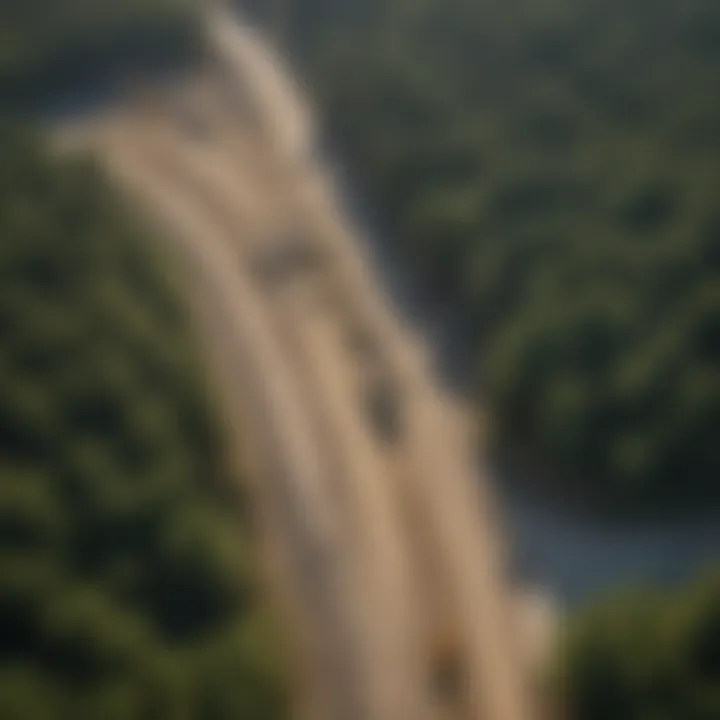 An aerial view of a construction site illustrating machinery and workforce at work