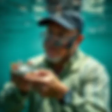 A conservationist examining fish populations in Lake Michigan, highlighting conservation efforts for aquatic species.