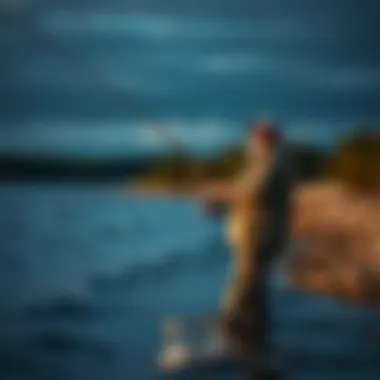 A fisherman casting a line on the shores of Lake Michigan, representing local economic activities related to fishing.