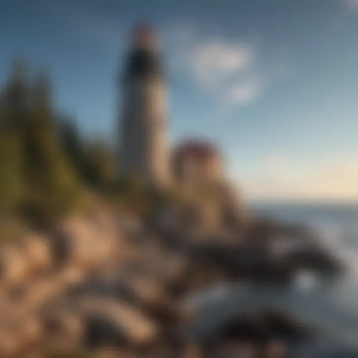 A historic lighthouse overlooking the ocean, symbolizing the cultural significance of Acadia.