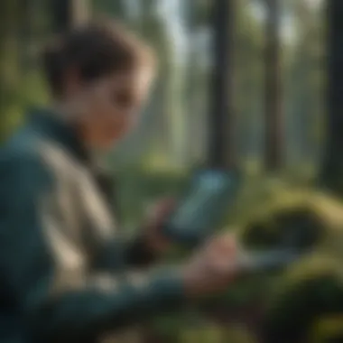 Data Analysis for Effective Environmental Conservation A person analyzing property data on a tablet in a natural setting