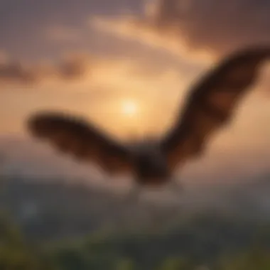 Bats in Flight: A Stunning Display A majestic bat in flight against a twilight sky
