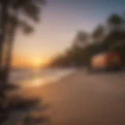 Stunning view of a beachfront campground at sunset