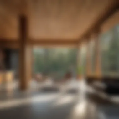 Interior view of a space designed with mass timber elements.