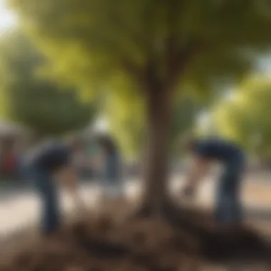 Volunteers planting trees in a community park