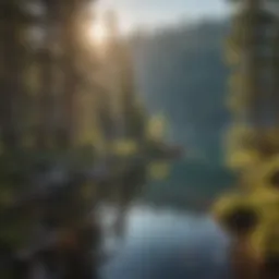 A serene lake surrounded by lush pine trees