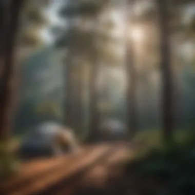 Serene campsite surrounded by towering eucalyptus trees