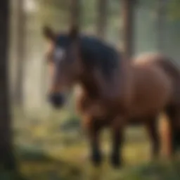 A wild horse grazing in a vast, natural landscape
