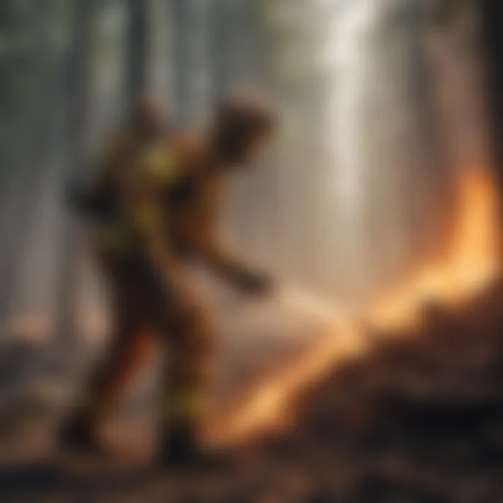 A firefighter in action during a wildfire, showcasing bravery and skill.