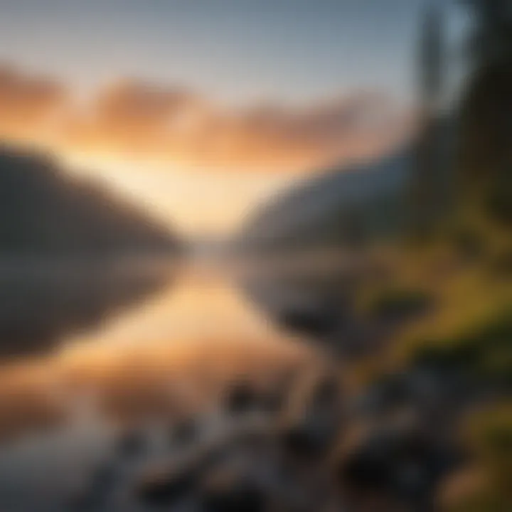 A serene view of the Columbia River at sunrise