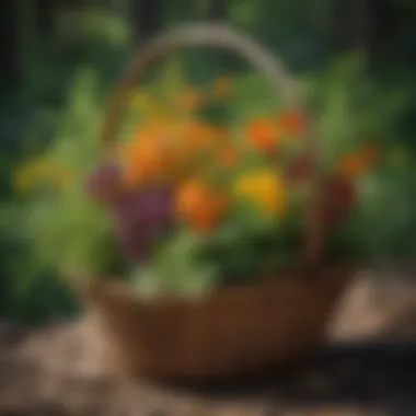 A vibrant display of foraged edible weeds in a basket