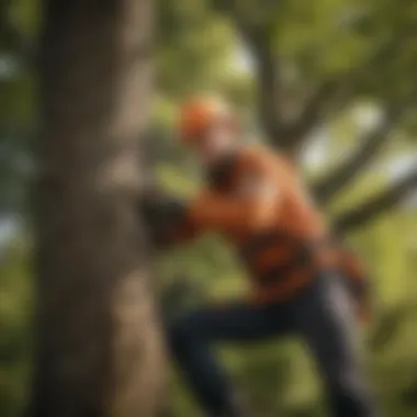 Arborist examining a tree for health and maintenance