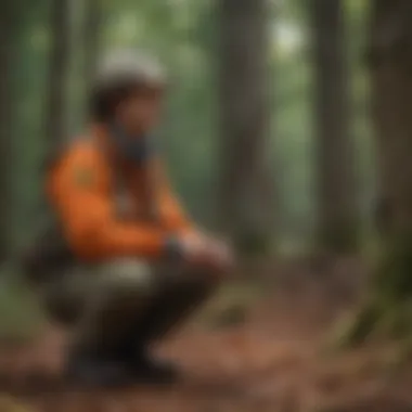 Forest ranger inspecting a healthy woodland area