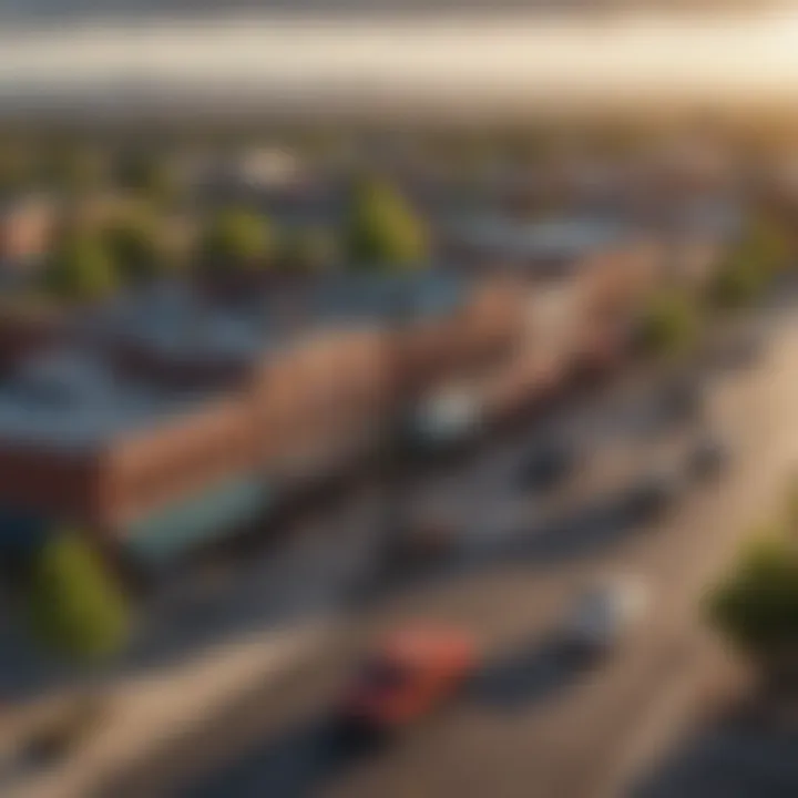 A panoramic view of Laramie's downtown area showcasing local businesses