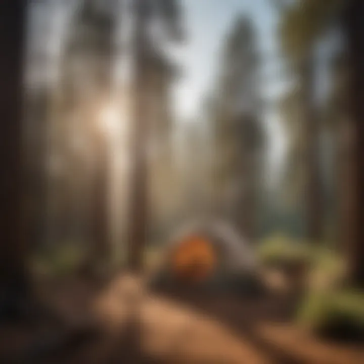 Scenic view of a southern California campsite surrounded by tall pine trees